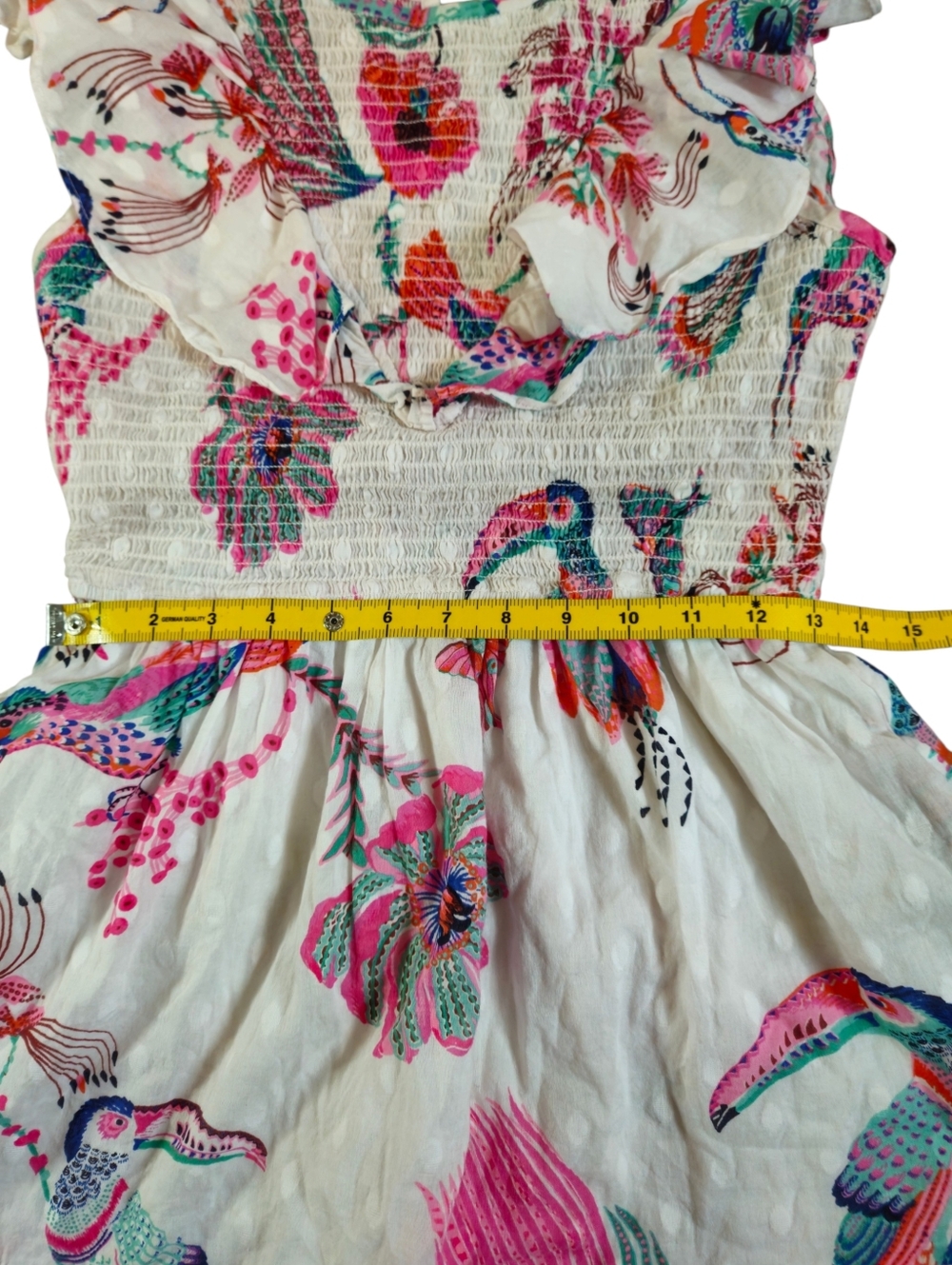 Banjanan Toucan Print Mini Ruffle Sleeve Ilona Bird Dress Cotton Boho Resort S - Picture 7 of 13
